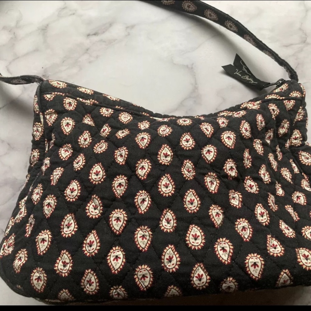 Retired Vera Bradley Classic Black Floral Paisley Shoulder Bag Purse